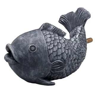 OASE 36777 Wasserspeier Fisch, grau, 24 x 13 x 15,5 cm - Teichfigur aus wetterfestem Polyresin, Sauerstoffversorgung