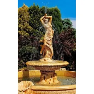 Casa Padrino Jugendstil Springbrunnen Beige Ø 145 x H. 234 cm - Prunkvoller Gartenbrunnen - Gartendeko Brunnen - Barock & Jugendstil Garten Deko Accessoires