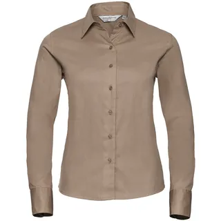 Russell Collection Klassische Twill Bluse  Langarm, khaki, M