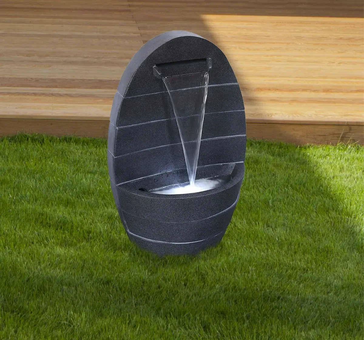 Gardenforma Wasserspiel Parana, Polyresin inkl. Pumpe und LED-Beleuchtung, Ausführung: grau