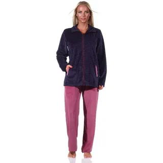 normann-wäschefabrik Eleganter Damen Hausanzug in Streifenoptik, Homewear Nicky Velvet - 212 216 98 237, Farbe:Marine, Größe:48-50 - 48-50