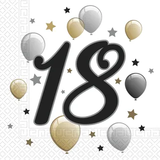 Procos - Servietten Happy Birthday, Milestone 18, 33x33cm, 20 Stück, Ballonmotiv, 18er Geburtstag, Papierservietten mit Motiv, Tischdekoration, Mundtuch, Geburtstag, Luftballons, Ballons