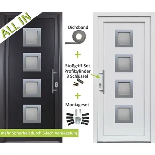 kuporta Kunststoff Haustür anthrazit / weiß Nebeneingangstür Kellertür Außentür - 98 x 208 cm - außen anthrazit / innen weiß