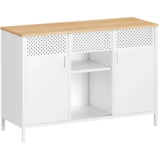 Songmics Sideboard 120 x 80 x 40 cm Mattweiß/Eichenbeige
