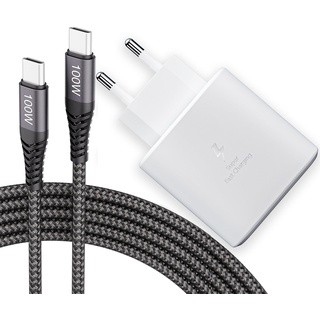 45W USB C Ladegerät Schnellladegerät für Samsung Galaxy S24, S24+, S23+, S22 S23 S24 Ultra, S22+, S21 Ultra, Note10+, Galaxy Tab S9, S8, S7 Ultra, Tab S9+/S8+, mit 100W Nylon Ladekabel USB-C 5A 2M