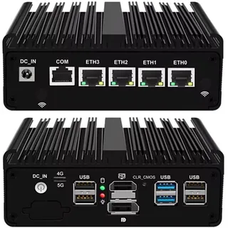 FakestarPC Firewall Micro Appliance N150 (Upgraded N100, 4C/4T), 4Xi226-V 2.5G Fanless Mini PC, 6 * USB, 1 * HDMI, 1 * DP 1 * RJ45 COM, Small Desktop PC Computer für Industriebüro