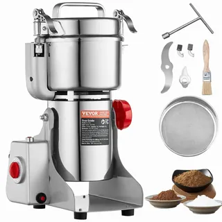 Vevor 750g elektrische Getreidemühle, Hochgeschwindigkeits-Gewürzmühlen mit 2000 W, Pulverisiermaschine aus Edelstahl, für trockene Körner, Gewürze, Müsli, Kaffee, Mais, Pfeffer, Schwenktyp