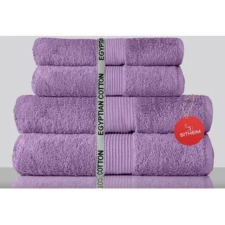Sitheim Handtuch Set Giza LINE Handtücher aus 100% ägyptischer Baumwolle 4-teiliges (Lavendel)