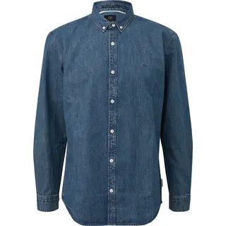 QS Regular Fit: Gewaschenes Jeanshemd mit Logo-Stickerei - blau - M