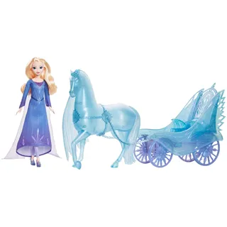 Mattel Disney Die Eiskönigin Elsa Modepuppe mit abnehmbarem Kleid und Schuhen, mystischem Nokk in Pferdeform und Abenteuer-Kutsche, inspiriert von Die Eiskönigin: Winterfest“, JBG56