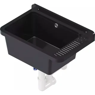QLS Ausgussbecken 50x34 cm aus Kunststoff mit Siphon Schwarz Garage Werkstatt 11121 - schwarz