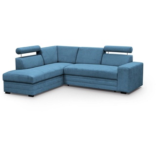 Beautysofa Ecksofa Roma Die Lieferung beinhaltet die Lieferung in die Wohnung, 250 cm breite L-Form Polsterecke, Schlaffunktion, Bettkasten, verstellbare Kopfstützen blau