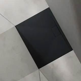 doporro Duschtasse Duschwanne 80x90x3 flach Mineralguss in Anthrazit DIN-Anschlüsse für bodengleiche Montage geeignet Geoma07 -