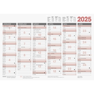 Brunnen Tafelkalender (2025), 1 Seite = 6 Monate, A3 quer