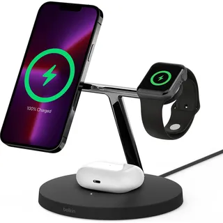 Belkin BoostCharge Pro 3-in-1 Ladegerät mit MagSafe drahtloses 3-in-1-Ladegerät für iPhone und AppleWatch, Lade-AirPods-Ladestation für iPhone 16, 15, 14, 13, Apple Watch, AirPods