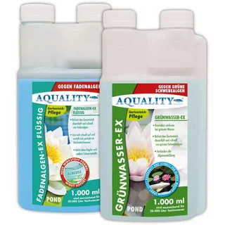 AQUALITY Algenvernichter Komplett-Sparset Gartenteich (Befreit und entfernt Fadenalgen, Schwebealgen, grünes Wasser schnell und dauerhaft)