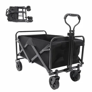 Bollerwagen Faltbar mit 80KG Belastbar, Getränkehalter, Verstellbarem Griff, All Terrain Bollerwagen, Transportwagen, Gartenkarre, Handwagen vielseitig einsetzbar, Gartenwagen, Strandwagen