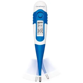 Geratherm Medical Fieberthermometer flex Digitalthermometer, Schnelle Temperaturmessung, Made in Germany, großes Display, Orale, rektale & axillare Messung, Wasserdicht, bestens geeignet für Babys blau