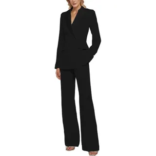 Botong Zweireihiger Damen-Hosenanzug, schmale Passform, Arbeit, professioneller Business-Anzug, Abschlussball, Party, Smoking, Schwarz, 38 - 38