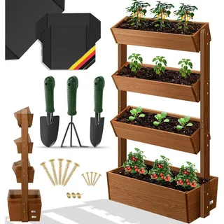 Kesser KESSER® Hochbeet mit Etagen Premium Blumenkasten Blumentreppe Pflanztreppe Gemüsebeet Kräuterbeet Pflanzkübel Frühbeet Blumenbeet Pflanzkasten inkl. Gartenvlies- Beet für Terrasse Balkon & Garten