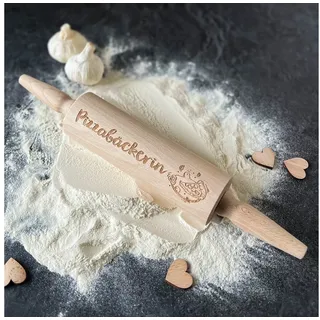 Spruchreif® Nudelholz Nudelholz mit Gravur, Teigroller aus Holz, Teigausroller Backzubehör, Nudelholz mit Prägung, tolle Geschenkidee beige
