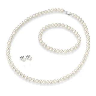 Schmuckset FIRETTI "Multipack Schmuck Geschenk Silber 925 Halskette Armband Ohrstecker", bunt (silberfarben, weiß), Schmuck_Sets, Damen, Nylon, Perlen, Seide, Silber 925 (Sterlingsilber), Made in Germany - mit Süßwasserzuchtperlen