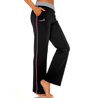 KangaROOS Relaxhose KANGAROOS, Damen, Gr. 48/50, N-Gr, bunt (schwarz, pink, pink), Sweatware, Obermaterial: 60% Baumwolle, 40% Polyester, unifarben mit Farbeinsatz, kontrastfarbene Details, Basic, bequem lang, Hosen, mit breitem Bund, Loungewear, Loungeanzug