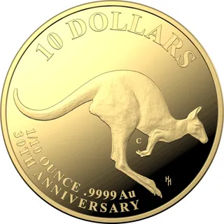 Australien 2023: Goldmünze "30 Jahre Känguru-Serie", 1/10 Unze (999,9)