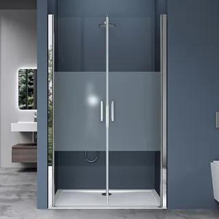 SoGood doporro Nischentür dusche Duschabtrennung Duschkabine 85cm Nischendrehtür 195cm ESG-Sicherheitsglas mit Milchglas-Streifen Drehtür mit Hebe-