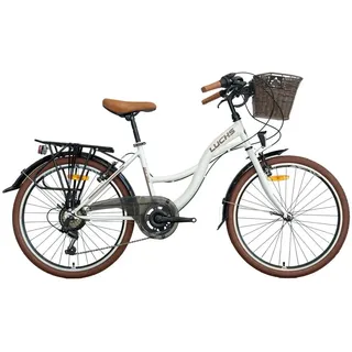 Luchs Feline 24-Zoll Citybike – 7-Gang Shimano Fahrrad mit Rattankorb, Beleuchtung ideal ab 135 cm Körpergröße Kinderfahrrad Hollandrad Bike i... - Weiß