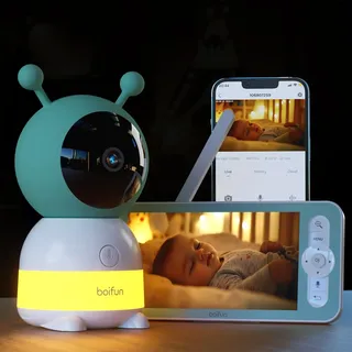 BOIFUN Babyphone mit Kamera 2K/3MP, Intelligentes Nachtlicht, 5 Zoll WLAN Video babyfone PTZ 360°, 4×Zoom, Bewegungsverfolgung, IR Nachtsicht, Weinen/Bewegungs/Geräuscherkennung, Temperaturerkennung