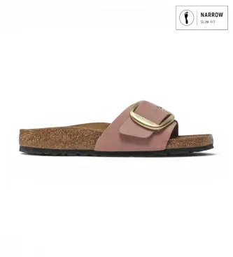 Birkenstock für Damen. 1024039 Leder-Sandalen Madrid Big Buckle (Schmale Passform) rosa (41), Wohnung, Nobuck, Keine, Lässig