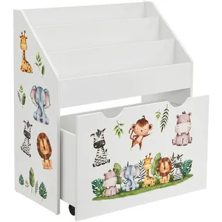 Juskys Bücherregal mit 3 Fächern und herausziehbarer Spielzeugkiste