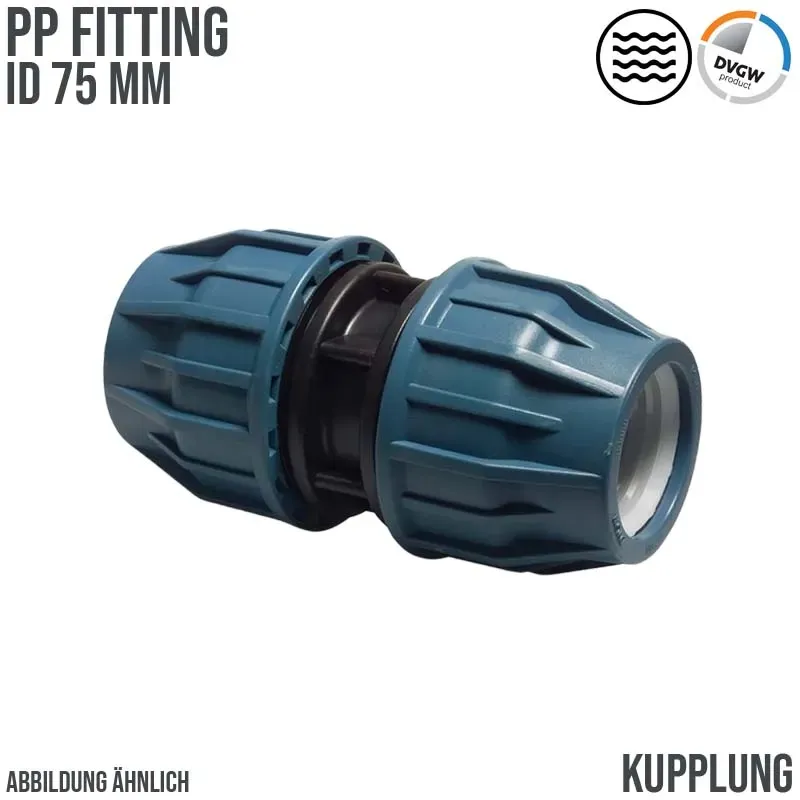 75 mm PE PP Fitting Klemm Verbinder Verschraubung Muffe Rohr Kupplung DVGW - PN ...