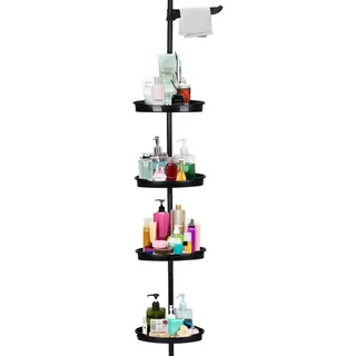 GarveeMore Duschregal Teleskop, 4-Tier Dusche Tension Rod Organizer,einstellbare Höhen 39 bis 113 Zoll schwarz