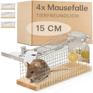 Praknu Mausefalle lebend - 4 Stück - Tierfreundlich & Wiederverwendbar - Aus - Sofort Einsatzbereit