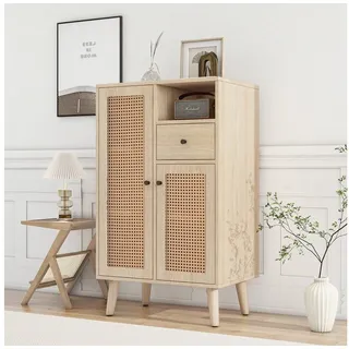 Merax Sideboard, mit Rattantüren und Schublade, Highboard, Kommode, Anrichte beige