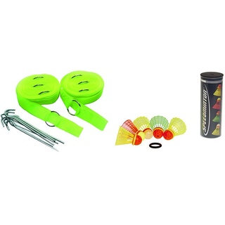 Speedminton® Easy Court Pro - Spielfeld für Badminton/Crossminton Mix Speeder - 5er Pack Bälle Gemischt inkl. Windring