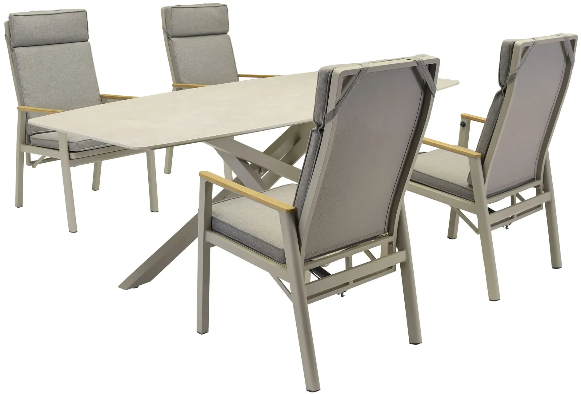 LC Garden »Mira« Gartenset Taupe Gartentisch 200cm + 4 Gartenstühle verstellbar
