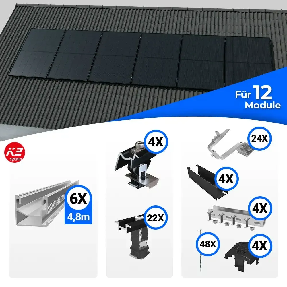 K2 Systems Schrägdach Montageset für 12 Solarmodule - 19% MwSt.
