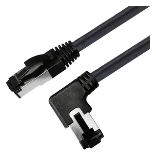 Maxtrack TI52-1L RJ45 Netzwerkkabel, Patchkabel CAT 8.1 S/FTP 1 m Schwarz 90° nach links gewinkelt,