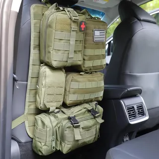 Taktische Sitzrücken-Organizer für Fahrzeuge, Molle-Paneel, Aufbewahrungstasche mit 5 abnehmbaren Molle-Taschen für alle Fahrzeuge wie Jeep,SUV,Auto,Ford,Chevy,Toyota usw (Modell C-Militärgrün)