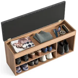 komto Schuhbank mit Sitzfläche - Schuhregal Bank mit Stauraum Nussbaum 100 x 48 x 32 cm Schuhschrank mit Sitzbank Flur Bank Garderobenbank Sofia