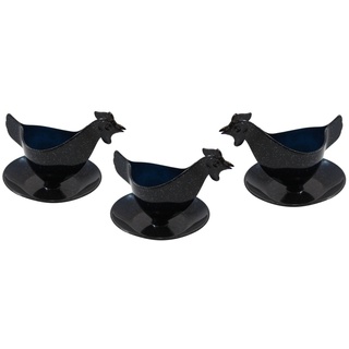 3er Set Eierbecher Huhn mit Glitzer schwarz Eierbehälter, Hühnereierbecher