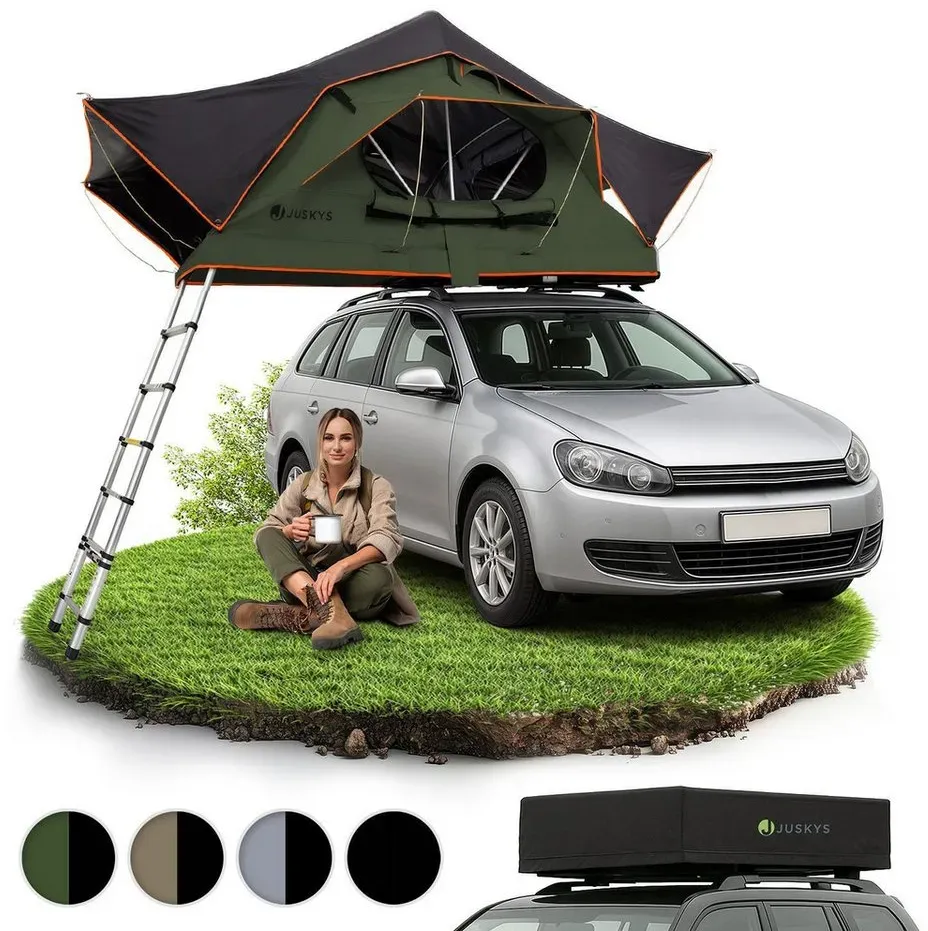 Juskys Autodachzelt Lago 120 x 210 cm Schwarz / Olivgrün
