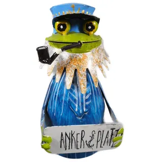 Zaunstecker oder Tischdeko Kapitän Frosch Ankerplatz 19 x 12 x 10 cm Maritim Zaunhocker Deko Figur GTT H8