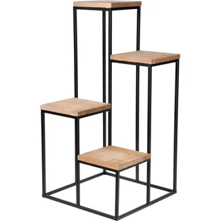 Spetebo Metall Blumentreppe mit 4 Ablagen - 67 x 34 cm - Blumenhocker mit 4 Etagen aus Holz - Deko Pflanzenständer Blumentopf Halter Etagenständer