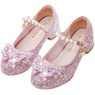 Hixingo Prinzessin Schuhe Mädchen Verkleidung 23-34, Leuchtend Mary Jane Sandalen Prinzessin Hochzeit Party Schuhe Pumps für Kinder Bühnenoutfits Festliche Anlässe (Rosa,33) - 33 EU