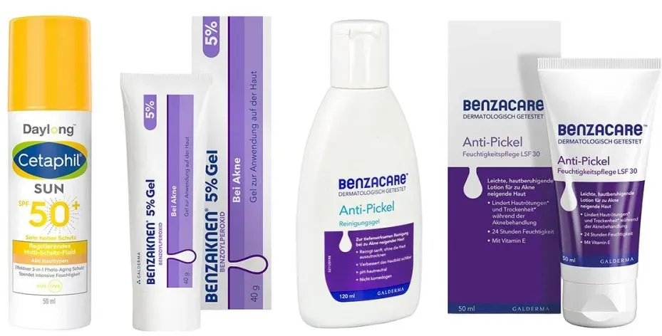 Benzaknen 5% Akne-Set: Reinigen, behandeln & UV-Schutz