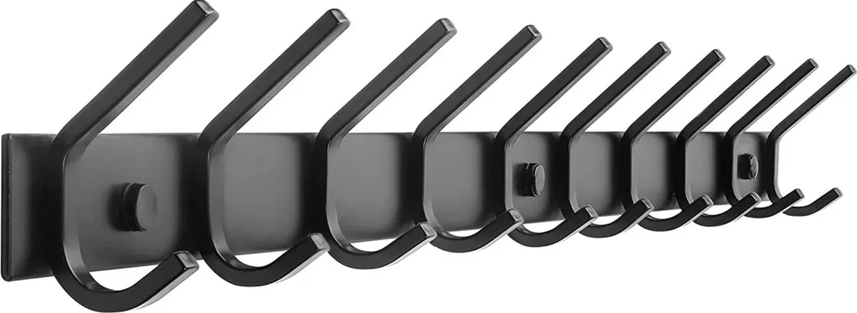 TOJ Wandgarderobe Edelstahl 20 Haken Schwarz Matt